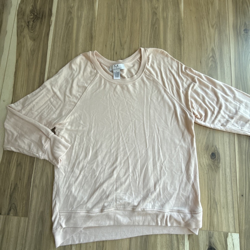 Magaschoni Womens Modal Blend Raglan Sweatshirt Pale Pink Crewneck Large‎